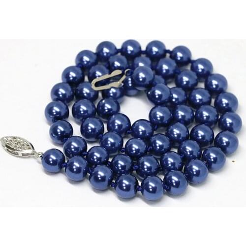 Fashion blue champagne purple green round beads necklace shell simulated-pearl charms chain choker for women jewels 18inch B1497