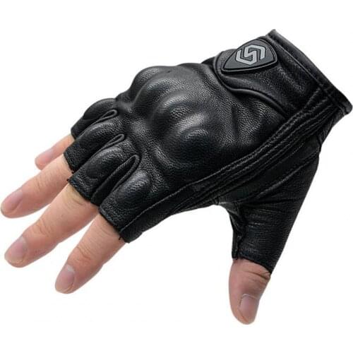 2Pcs Motorcycle Cycling Gloves Ergonomic Breathable Black Adjustable Faux Leather Knuckle Protection Half Finger Gloves