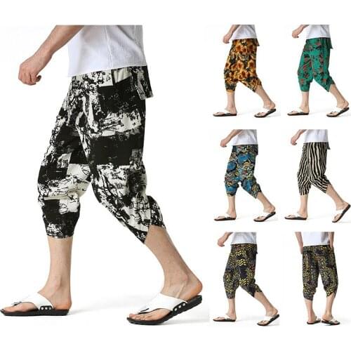 2021 Summer Calf-length Pants Mens Summer Linen Trousers