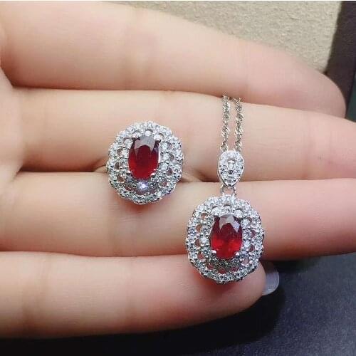 Real Natural Ruby jewelry set Natural Real Ruby925 sterling silver 1pc pendant,1pc ring