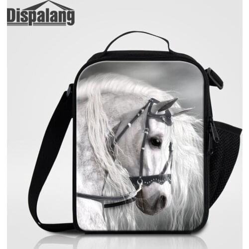 New Portable Thermal Lunch Bag For Students White Horse Animal Printing Picnic Food Cooler Bags Kids Small Lunch Box For School