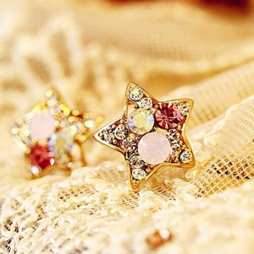 Crystal 2021 NewFashion Vintage Retro Colorful Rhinestone Stars Lovely Earrings Jewelry Wholesale