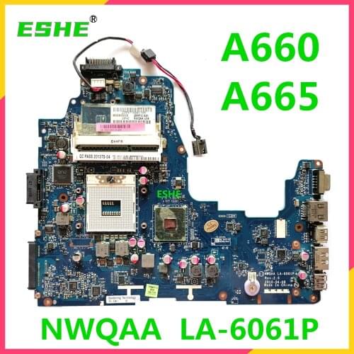 NWQAA LA-6061P K000104270 K000104250 Mainboard For toshiba Satellite A660 A665 laptop motherboard HM55 DDR3 100% test work