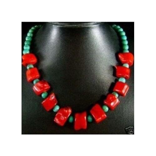 Fine genuine red coral & Turquoises beads necklace 18'' shipping free