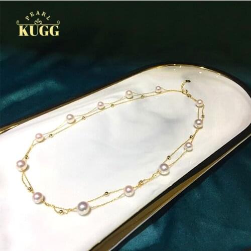 KUGG PEARL 18K Yellow Gold Necklace Natural Freshwater Pearl Chain Women Engagement Necklace Birthday Gift