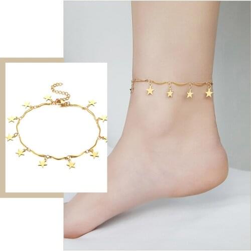 Casual Stars Leaf Heart Coin Charms Anklets for Women Chic Stainless Steel Link Chains Gifts for Her Jewelry Length Adjustable