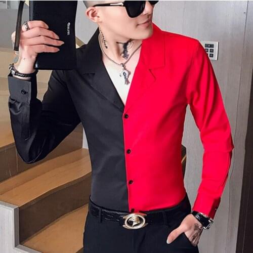 Shirts Camisa Splice Homem Camisas Para Hombre Autumn Korean Chinese Style Printing Shirt Man Long Sleeve Camisa Masculina