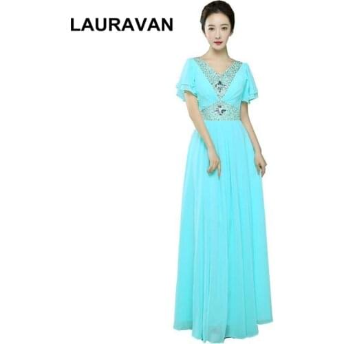 Cap sleeve blue hot pink yellow ivory 2xl a line long v neck chiffon dress elegant 2020 fushia bridesmaid dresses for wedding