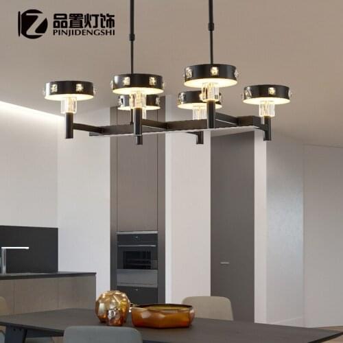 Modern simple light luxury crystal creative design sense small apartment black long dining room dining room chandelier