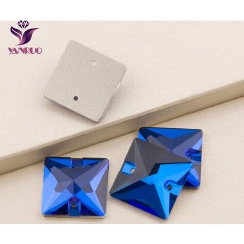 YANRUO 3240 Square Capri Blue Sewing Flat Back Rhinestones Sew on Stones Wedding Clothing Crystal Rhinestones Beads