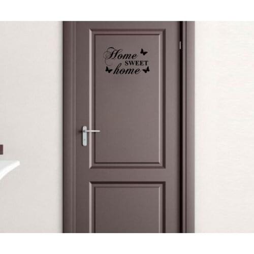 YOJA 25*14.5CM Fashion Home Sweet Home Butterfly Door Decal Wall Sticker Black Art Graphical A40272