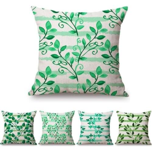 Green Pastoral Ivy Leaf Watercolor Office Decorative Chair Pillow Case Cotton Linen Outdoor Backyard Bench Swing Cushion Cover