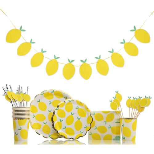 Lemon Strawberry Theme Party Decoration Disposable Tableware Paper Cup Plate Napkins Baby Shower Kids Birthday Party Supplies