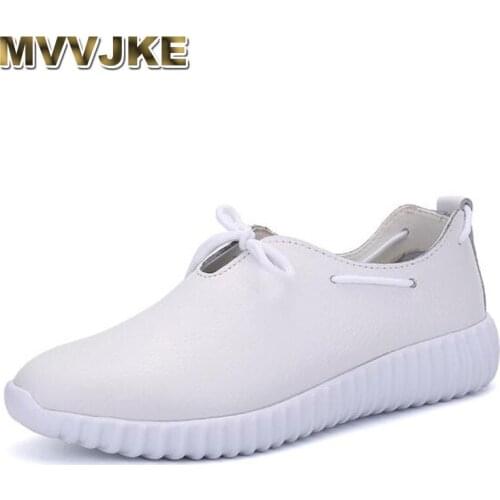 MVVJKE 2018 four seasons Genuine Leather Loafers Platform Shoes Flat Women Shoes Ballet lace up Concise Flats Women