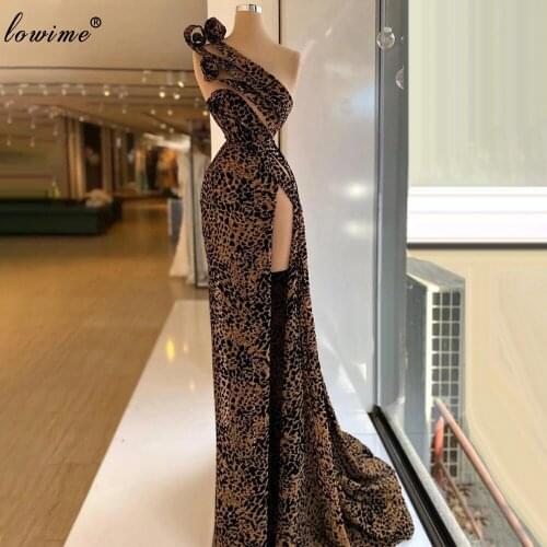 Leopard Mermaid Prom Dresses Long One Shoulder Cocktail Party Dresses Evening Wear Women Pageant Gowns Suknie Wieczorowe Robes