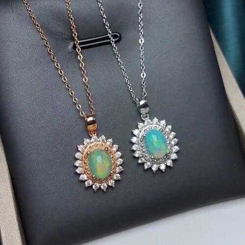 925 Sterling Silver Vintage 6x8mm Multicolor Ethiopia Natural Opal Pendants Necklace For Women Gift