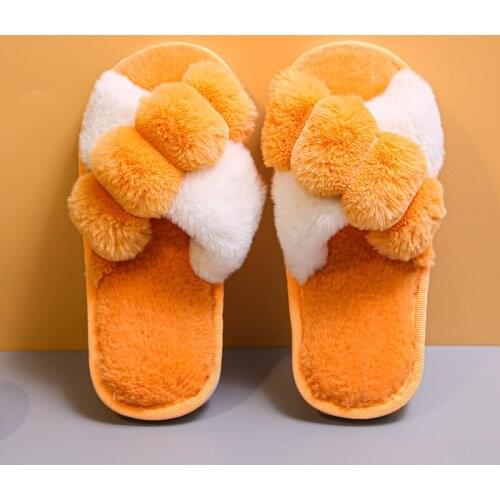 Winter Cross Band Heel Fur Slippers Hairy Slippers Autumn And Winter Colorful Plush Flip-flops Home Indoor Floor Cotton Slippers