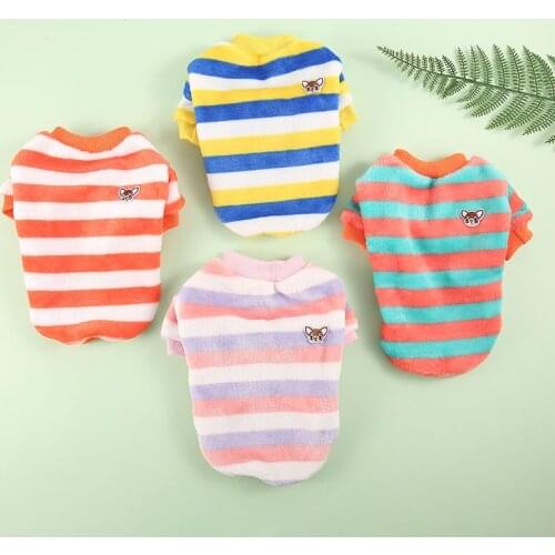 2020 Winter Puppy Dog Clothes Flannel Soft Dogs Coat Jacket Striped Rainbow Dog Sweatershirt Chihuahua Clothes For Small Dogs