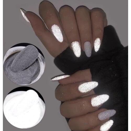 1Box Reflective Nail Glitter Powder Shiny Dust Glow In The Dark For Bar Disco Sparkling Pigment Fluorescent Nail Art Decorations