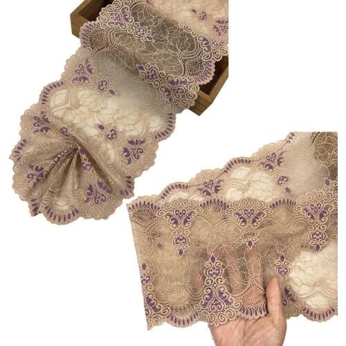 1Meter Beige Purple Stretch Lace Fabric Ribbon DIY Elastic Lace Trimming Handmade Sew Clothes Wedding Dress Crafts Material 18cm