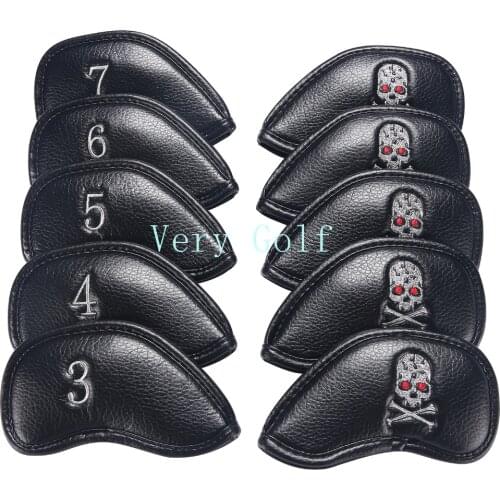 10Pcs/Set Thick Pu Synthetic Leather White Black Skull Golf Iron Club Headcover Iron Head Cover