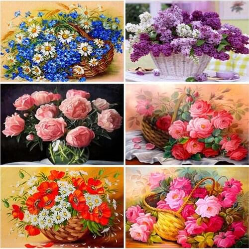 Full Round Drill 5D Diamond Painting Cross Stitch Pink Peony Flowers DIY Rhinestone Embroidery Mosaic Home Decor Gifts Landscape
