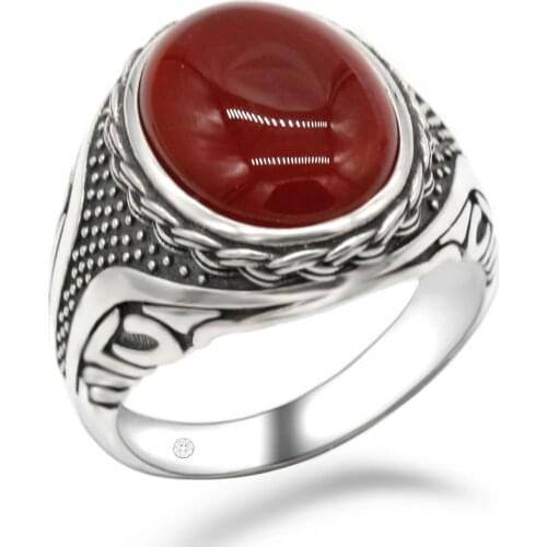 925 sterling silver mens ring wine red Onyx stone and transparent CZ mens punk ring high jewelry