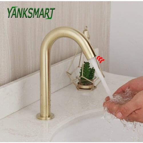YANKSMART Gold Nickel Automatic Infrared Bathroom Faucet Deck Mounted Touch Free Sensor Washbasin Faucet Basin Sink Water Tap