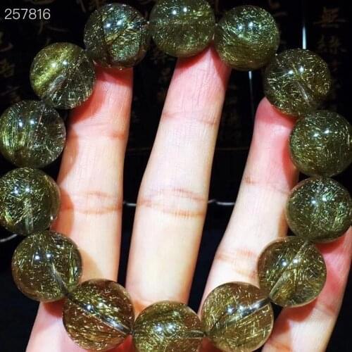 Genuine Natural Silver Rutilated Quartz Bracelet Crystal 16.3mm Clear Round Beads Woman Man Rare Gemstone Gift AAAAA