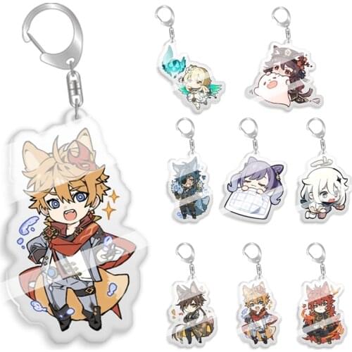 Genshin Impact Zhongli Diluc Keychain Cosplay Cute Game Character Venti Paimon Tartaglia Mona Key Chain Pendant Keyring