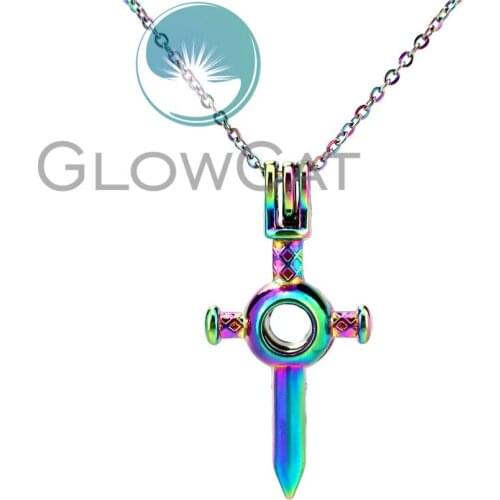 CC544 Rainbow Colors Sword Beads Cage Pendant Aromatherapy Essential Oil Diffuser Pearl Cage Locket Necklace
