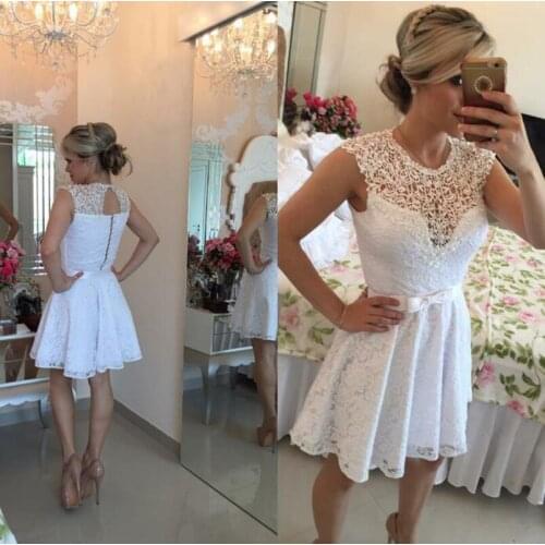 Elegant White Short Homecoming Dresses A Line Sleeveless Lace Pearls Plus Size Party Prom Dresses Custom Made