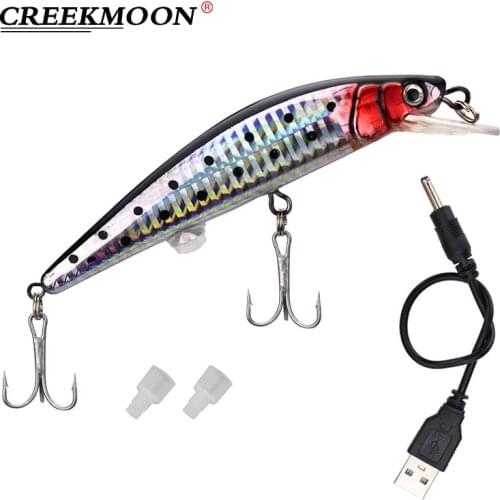 Electronic Artificial Bait USB Charging Rechargeable LED T Fish Vibrate Winter Ice Fishing Fake Lure Triple Hook Fishing Baits