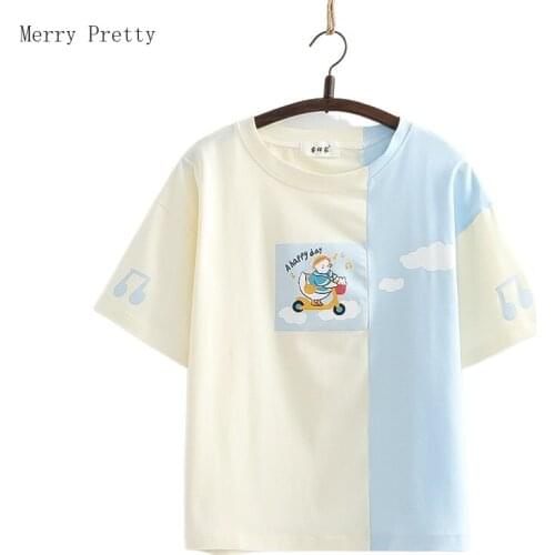 Harajuku Cartoon Duck Print Casual T-Shirts Women Cotton Tops 2021 Summer Fashion Short Sleeve O- Neck Sweet Style Ladies Tees