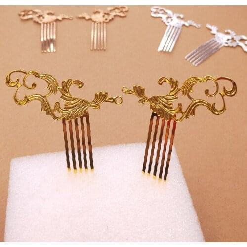 5 Pair 50mm Vintage Hair Combs Setting KC Gold Silver Color Metal Alloy Hair Combs For Jewelry Making