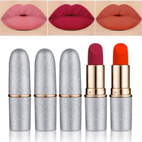 Lipstick Matte Waterproof Nutritious 12 Colors Easy To Wear Lipstick Long Lasting Lips Makeup Nude Red Lipsticks T0764