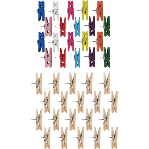 Push Pins with Wooden Clips Pushpins Tacks Thumbtacks, Creative Paper Clips with Pins for Cork Boards Notes Photos Wall and Craf