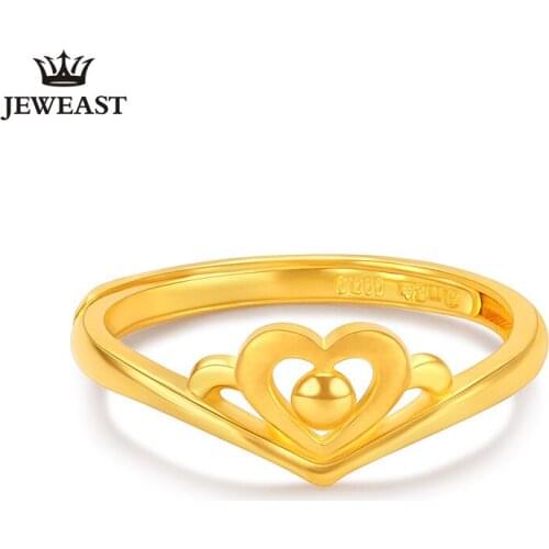 JLZB 24K Pure Gold Ring Real AU 999 Solid Gold Rings Beautiful Heart Crown Upscale Trendy Classic Jewelry Hot Sell New 2020