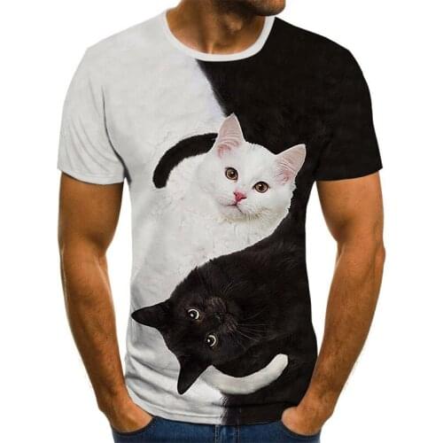 Summer 3D cat print T-shirt 2021 cartoon print mens casual T-shirt cartoon round neck T-shirt XXS-6XL T summer new style