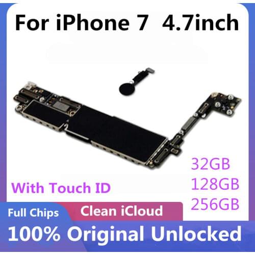 Free icloud for iphone 7 Motherboard With /Without Touch ID,100% Original unlocked for iphone 7 Logic boards 32gb 128gb 256gb