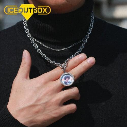 Multi-layer Chain Choker Necklace For Women Round Custom Photos Charm Pendant Fashion Hip Hop Jewelry Cuban Link Chain ICEOUTBOX