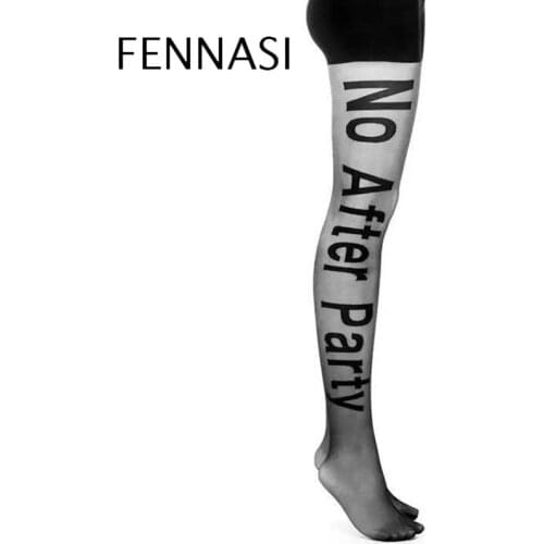 FENNASI Fashion Letter Tights Women Sexy Lady Slim Solid Color Thin Pantyhose Nylon Lady Casual Black Transparent Tights