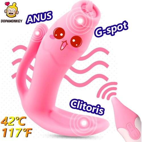 Wearable Dildo Vibrator Wireless Remote Heating Vibrating Panties G Spot Licking Tongue Clitoris Stimulator Anal Plug sex toys