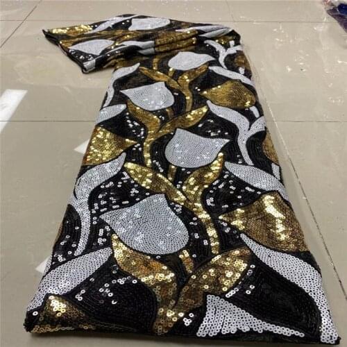 Latest Velvet Lace Fabric 2021 High Quality African Lace Fabric with Sequins and beads for Nigerian Evening Dresses