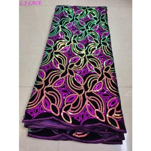 2020 LATEST DESIGN SOFT MATERIAL gowns SEWING velvet fabrics NICE sequins EMBROIDERED VELVET LACE 5 YDS cloth DIY lace fabric