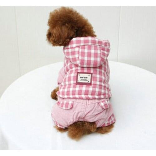Wholesale Autumn Winter Xs Dog Clothes For Small Dogs Girl Boy Teddy Plaid Thick Gray Wadded Jacket Puppy Hoodie Pet Clothing