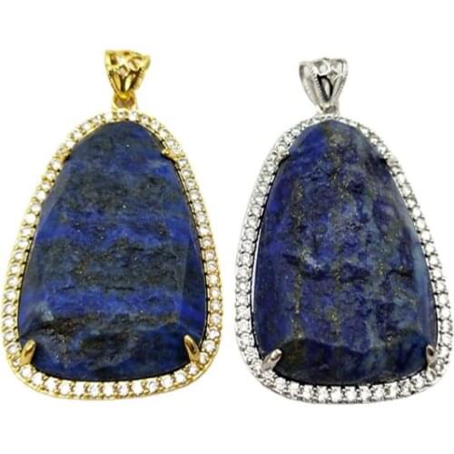 Wholesale natural lapis lazuli pendant gold and silvers bezel pendants for necklace making teardrop shape jewelry