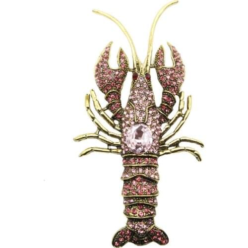 Personalized fashion big lobster diamond badge brooch jewelry alloy rhinestone shrimp animal brooch coat corsage pin accessories