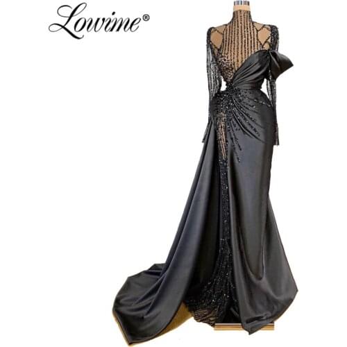 Illusion Sexy Beaded Mermaid Evening Dresses 2020 Arabic Long Prom Dress Full Sleeves Special Design Dubai Party Gowns Vestidos
