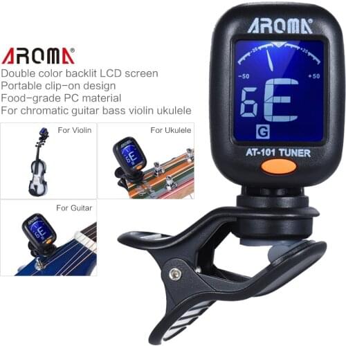 AROMA AT-101 Portable Mini Clip-on Digital Tuner & Foldable Rotating Clip High Sensitivity for Chromatic Guitar Bass Violin Uke